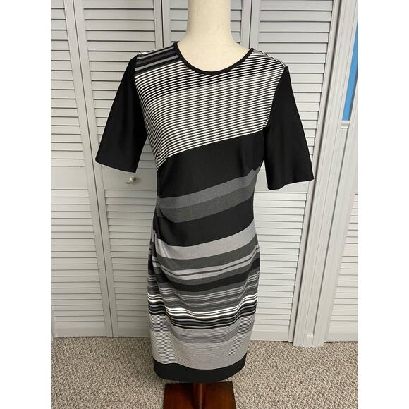 Roz & Ali Dresses & Skirts - Roz & Ali short sleeve black white gray striped dress women's size 10